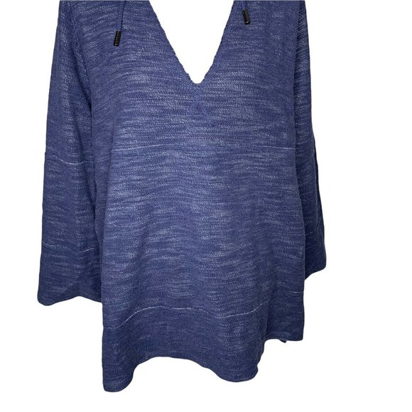 Soft Surroundings My Weekender Hoodie Large Denim Blue Raw Edges Fleece Lining - Picture 3 of 7